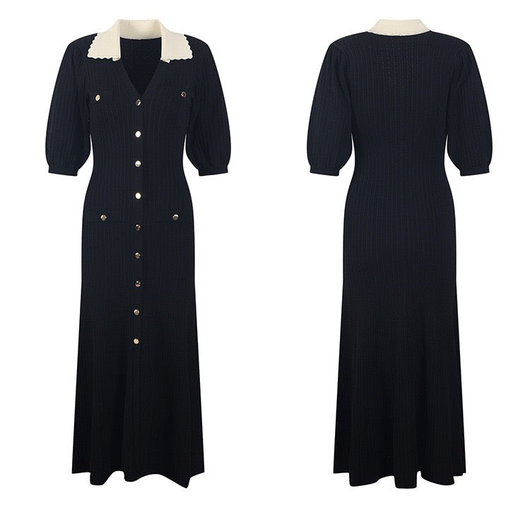 Palma Collared Midi Dress in Knit- Black Palma Collared Midi Dress in Knit- Black