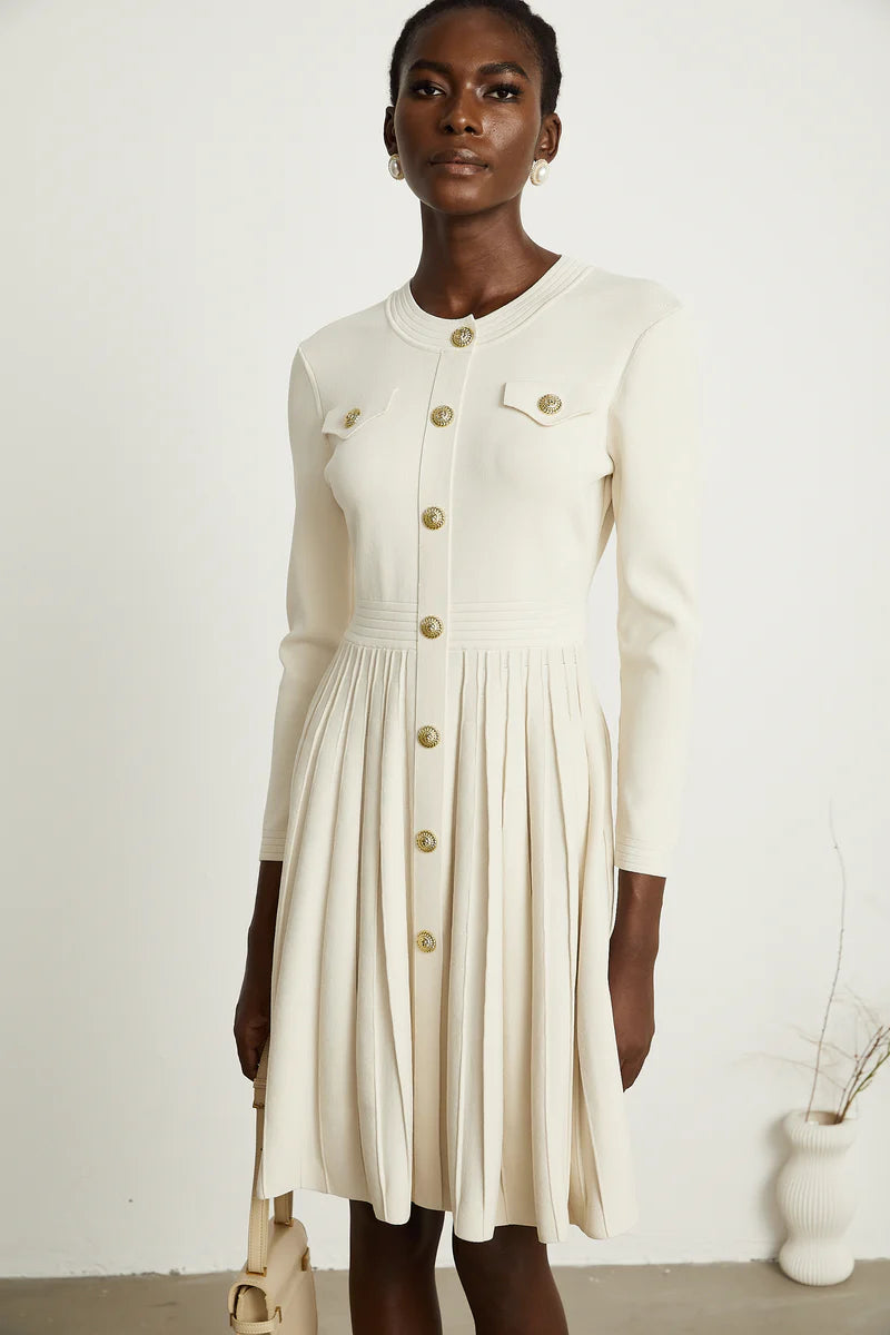 Bérengère White Tricoted Pleed Mini Robe