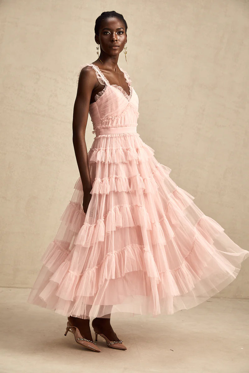 Elvire layered ruffled tulle maxi dress