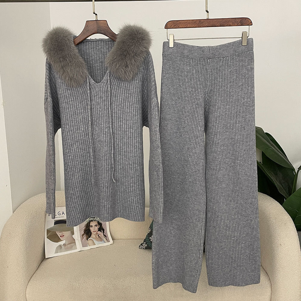 Sweater Wide-leg Pants Hooded Loose set