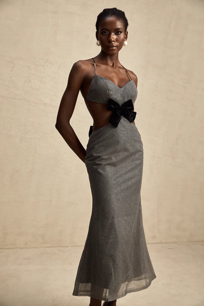 Violaine open-back bowknot sequined midi dress