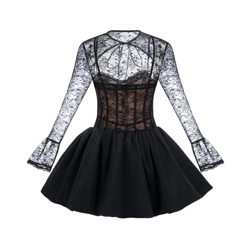Louise Black Floral-Lace Vest & Dress Matching Set