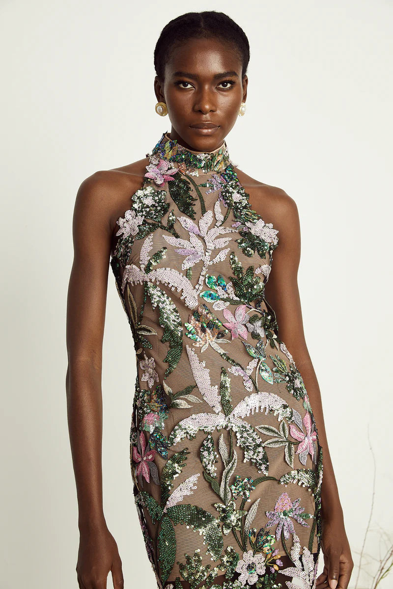 Géraldine sequin-embellished embroidery mini dress