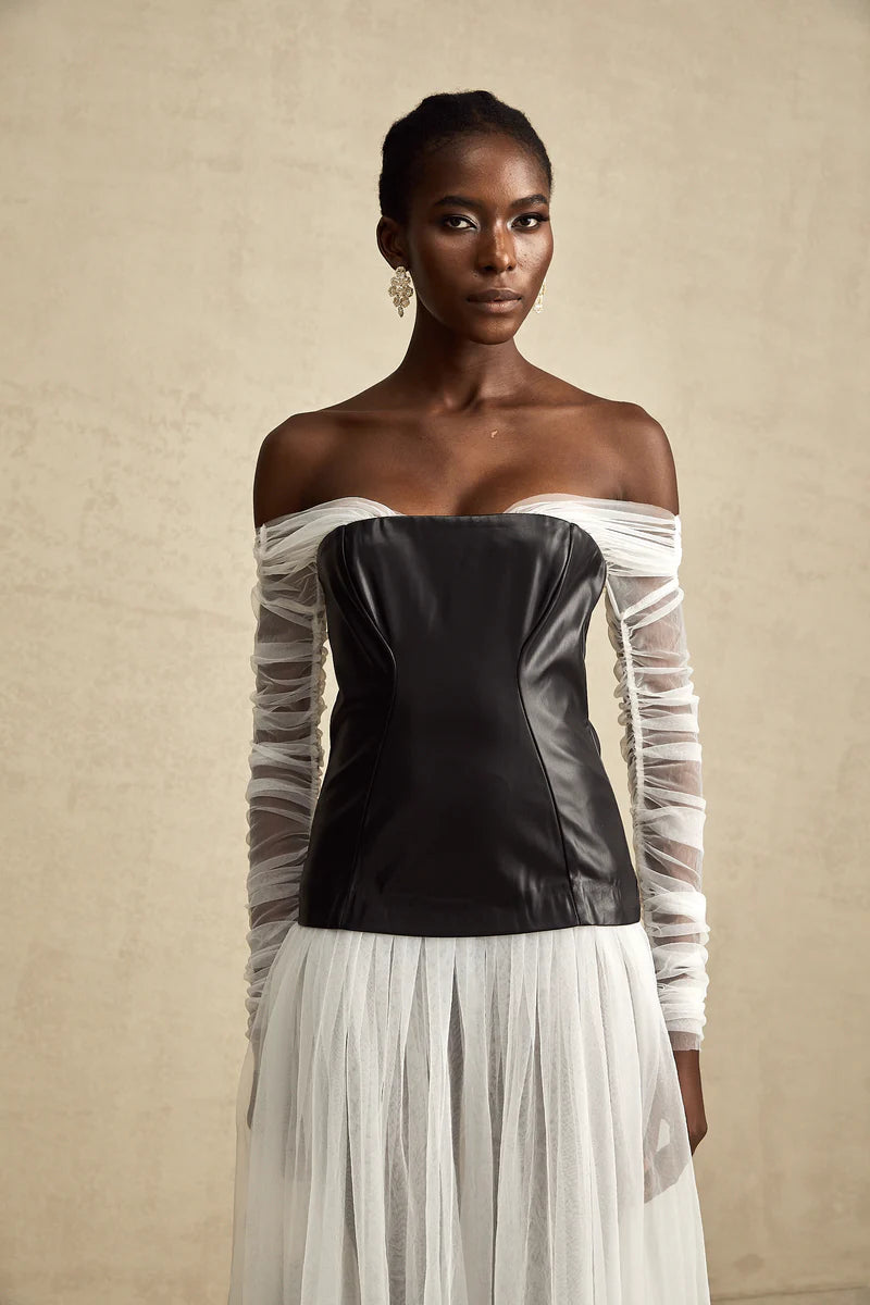 Robe maxi lambrissée de couleur contraste de la clémentine