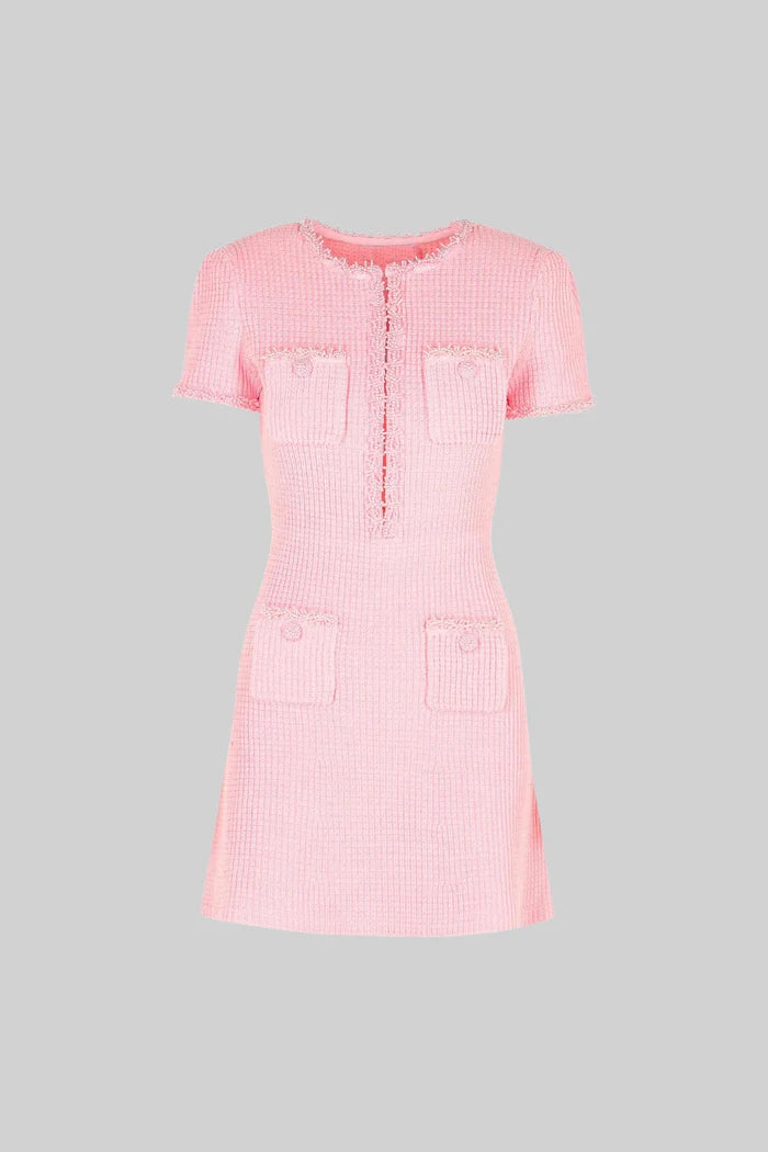 Tweed Mini Dress With Short Sleeves And Buttoned Front Closure
