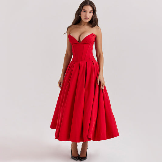 Backless herringbone corset Red dress