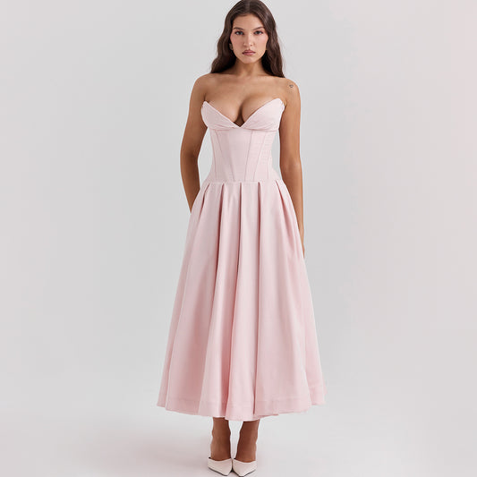 Backless herringbone corset Pink dress