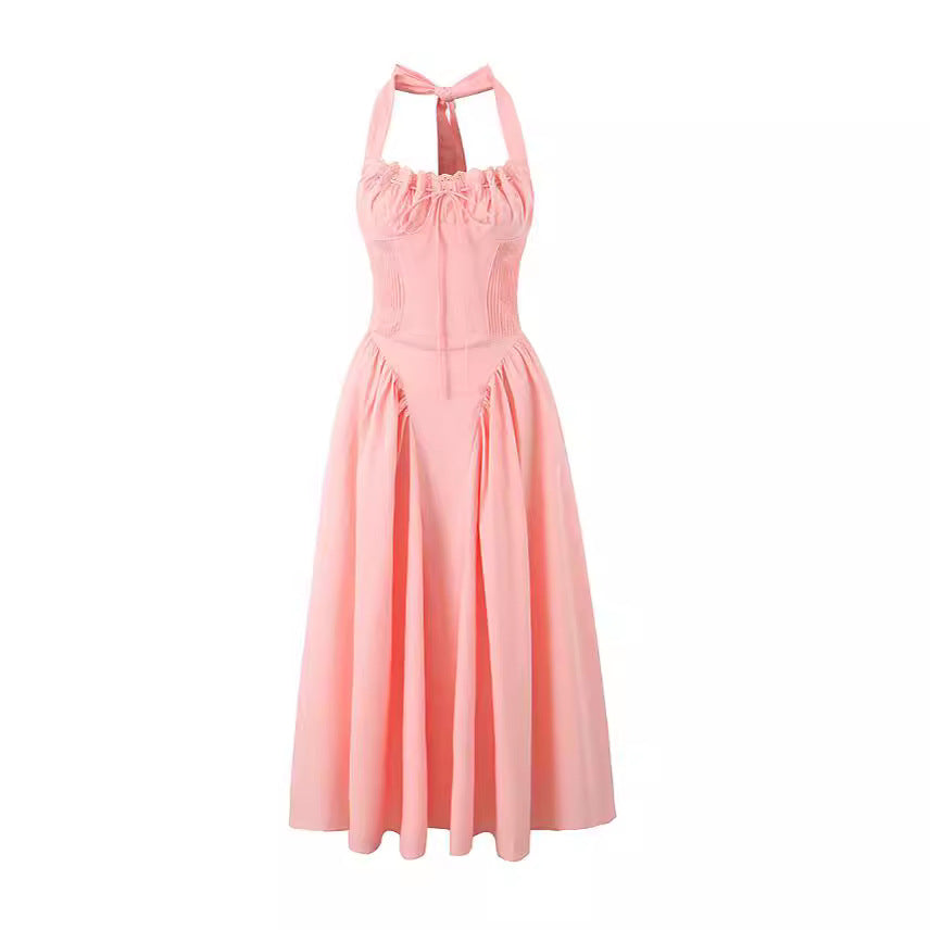 casual princess dresses Elegant Knitted Sling Mid Length Puff Sleeve Princess Casual Dress/ formal Dress