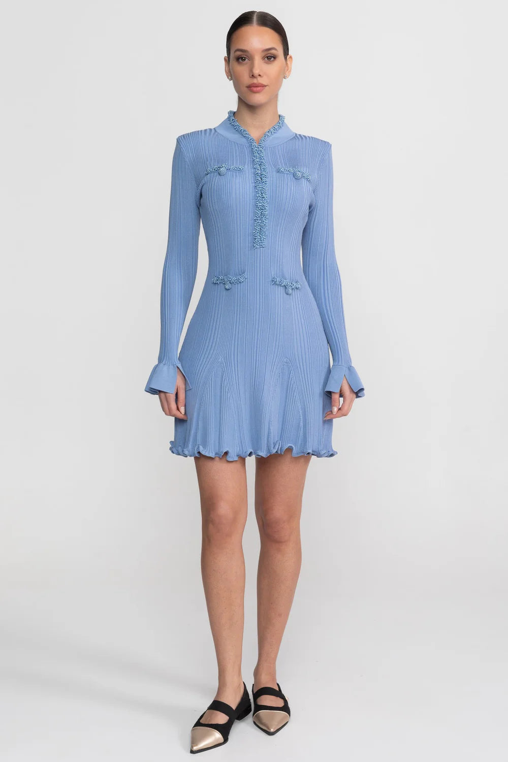 ribbed knit mini dress With Beaded Trim Detailing Length CM:100 Starlet Dress H&M Conscious Collection Pleated