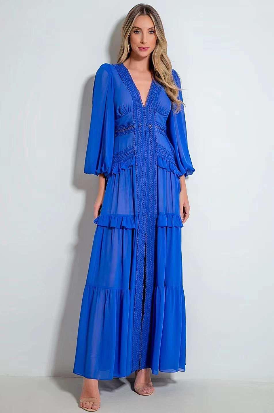 Women's Runway Dresses V Neck Long Sleeves