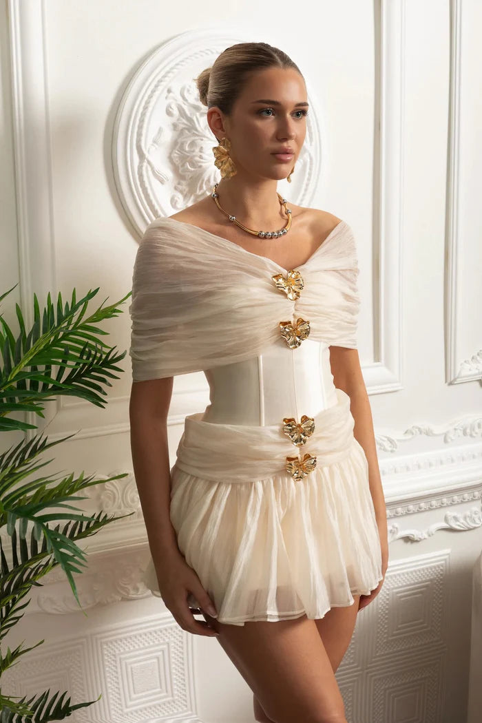 gold corset mini dress Off-Shoulder with Embellishments Color:Black Smooth-Ivory your best CHOICE Zara MINI BOW DRESS solid colors