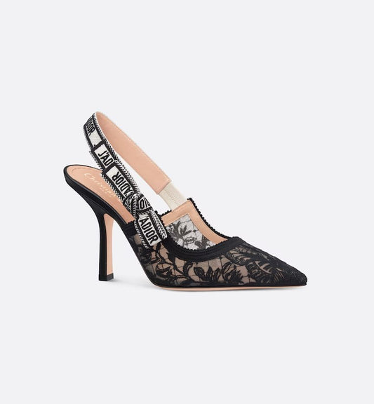 Dio's-slingback pump Sheer mesh embroidered with black Butterfly motif