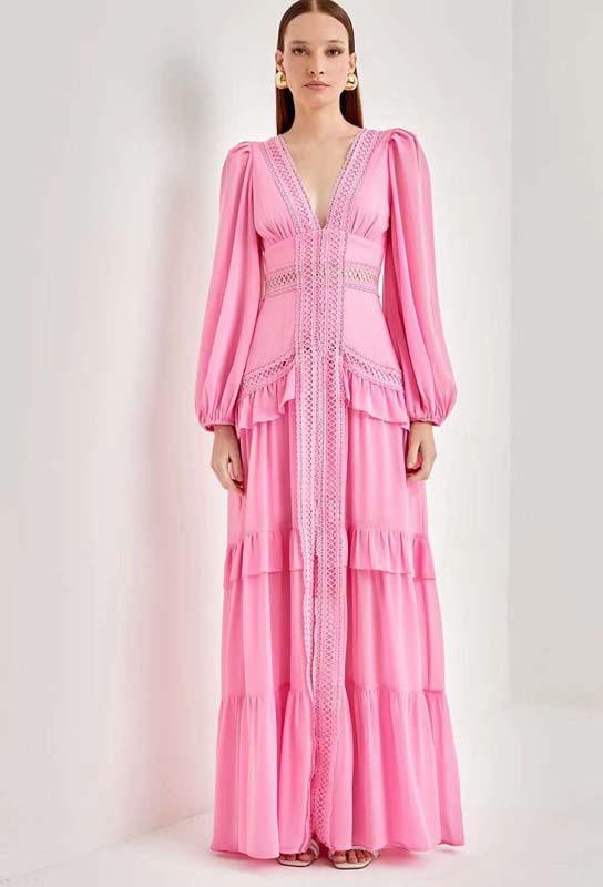 Women's Runway Dresses V Neck Long Sleeves Hollow Out Elegant High Str –  PALMA PARIS