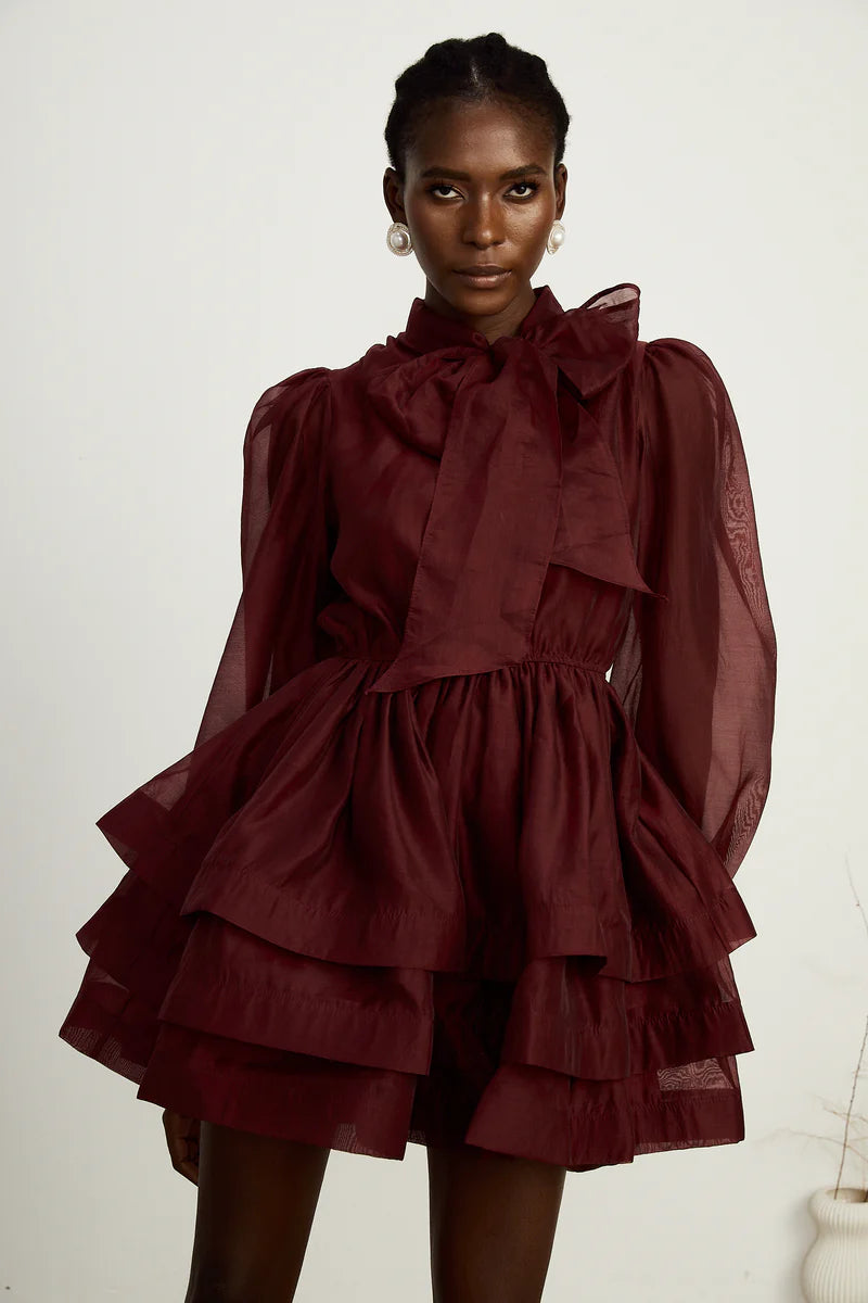Élodie tiered flared mini dress in Red – PALMA PARIS