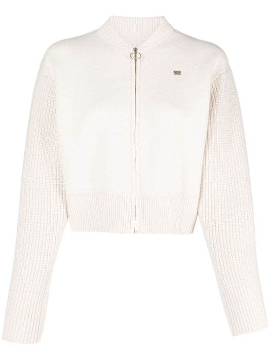 SANDRO logo-embroidered knitted jacket