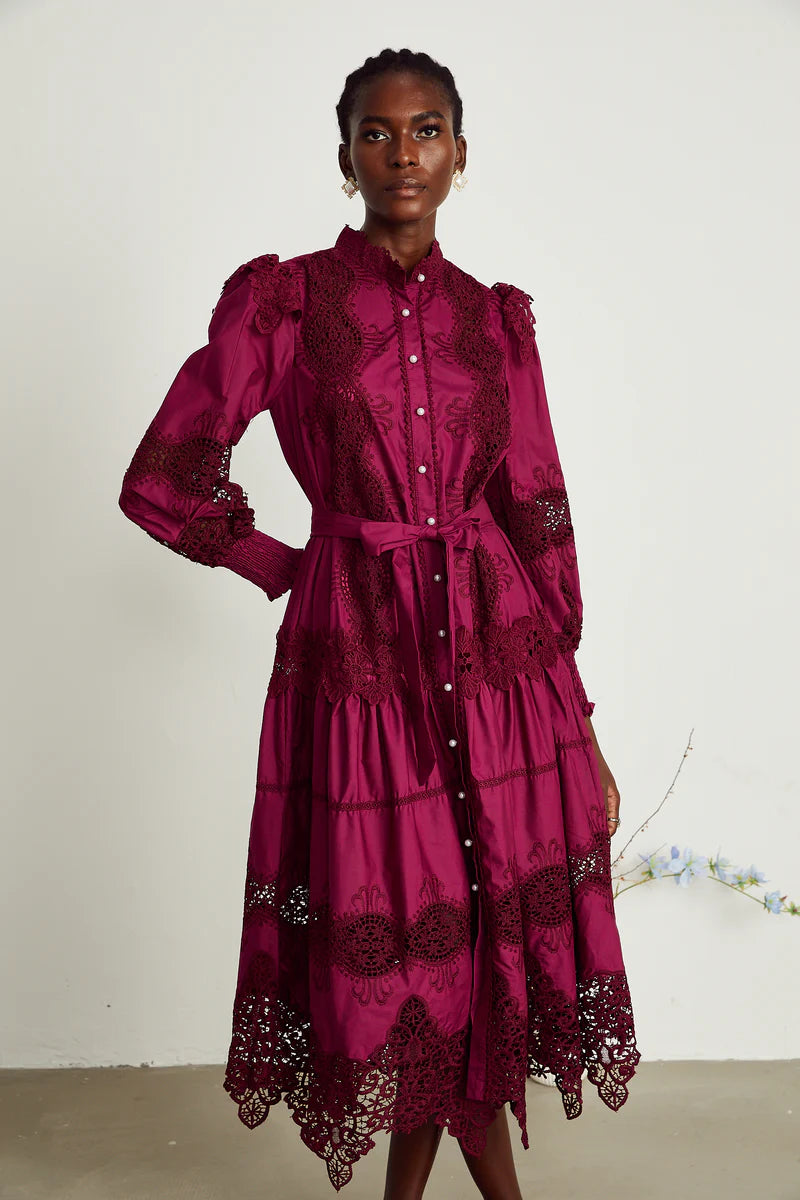 Josiane red guipure-lace midi dress Josiane red guipure-lace midi dress