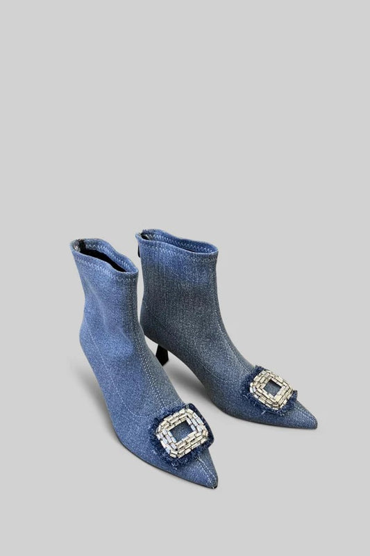 Celine blue Denim boots with Jewel Detail