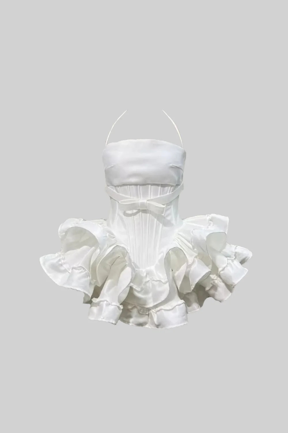 Mini Corset Dress With Ruffled Skirt And Fitted Bodice - White