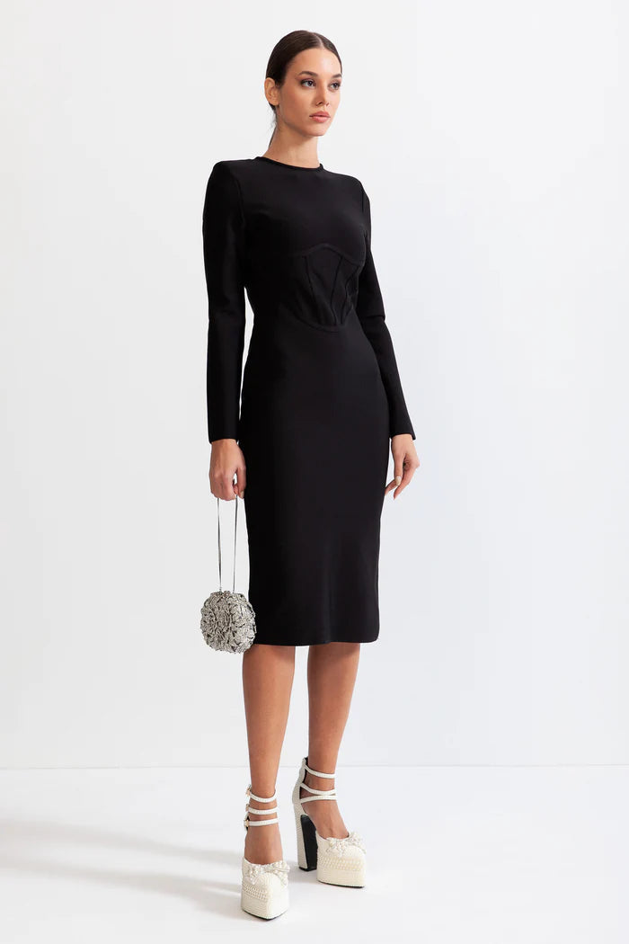 Hourglass Midi Dress with Corset - Black PALMA PARIS Hourglass Midi Dress with Corset - Black PALMA PARIS