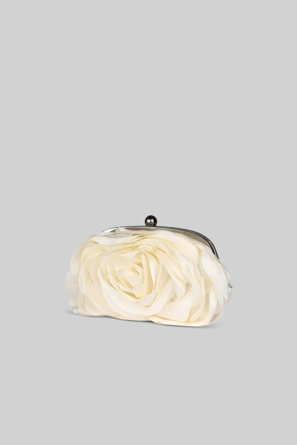 Satin Flower Clutch - Beige