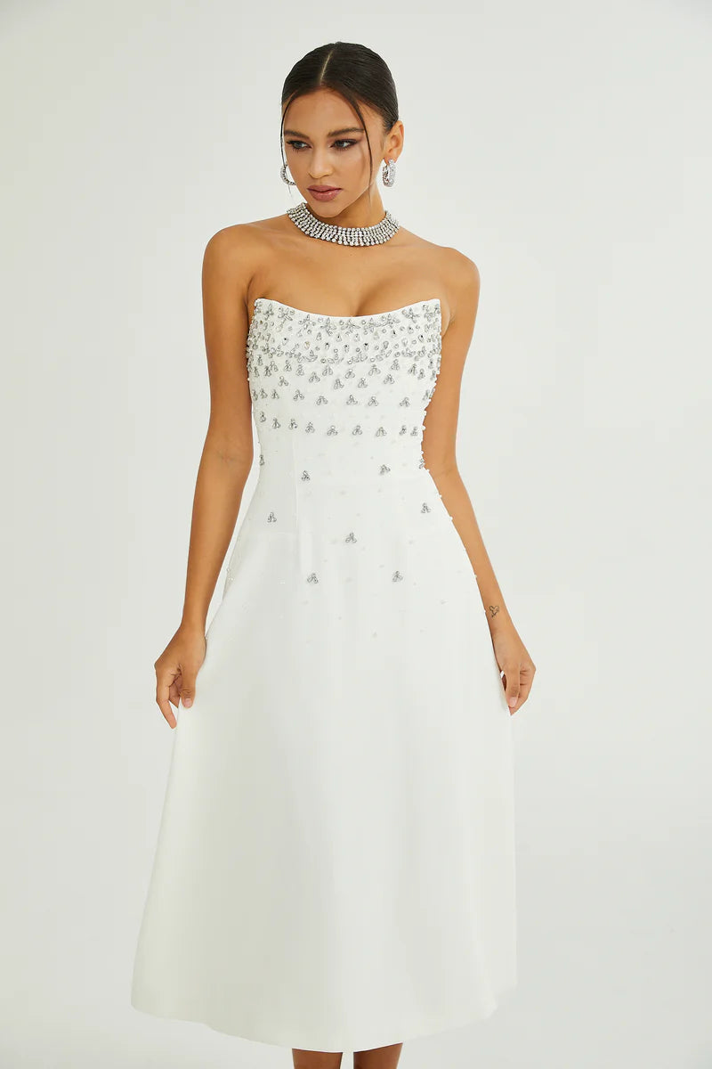 white embellished midi dress Melisande – PALMA PARIS hugging silhouette Kale Salad Recipe (with 599 store Size:60 Short