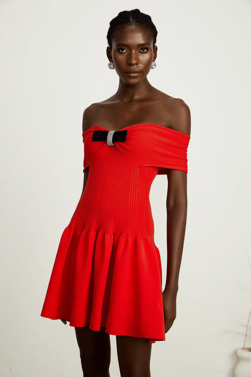 Coralie Bow-Détail Mini Robe en tricot