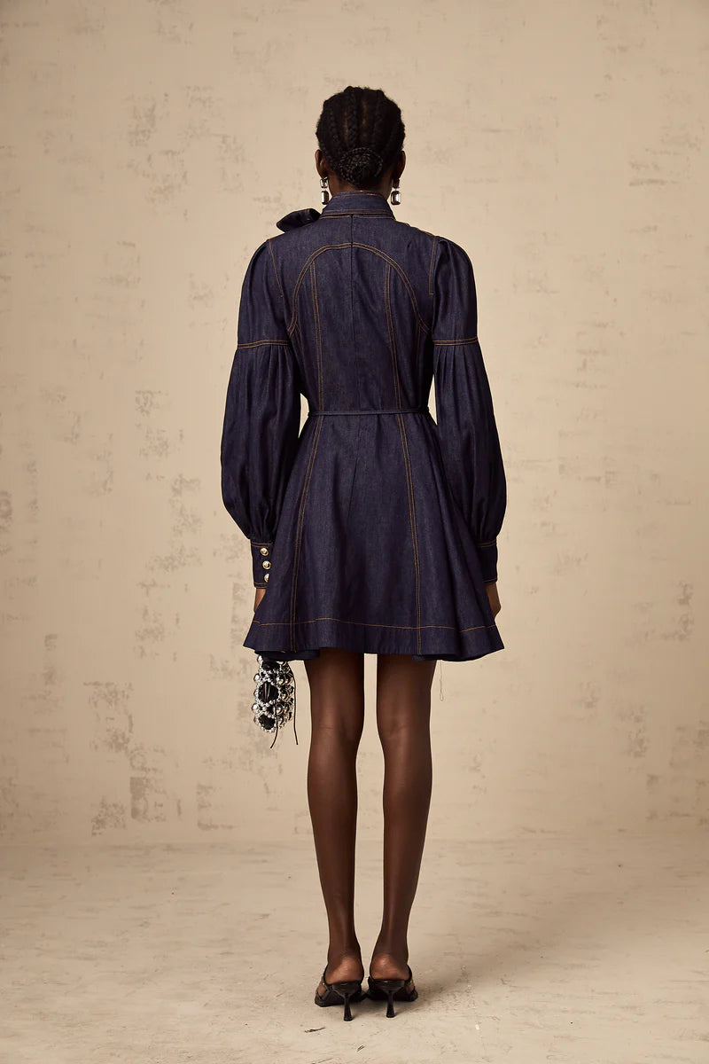 Mirabel narblue contraste-coutet denim mini robe