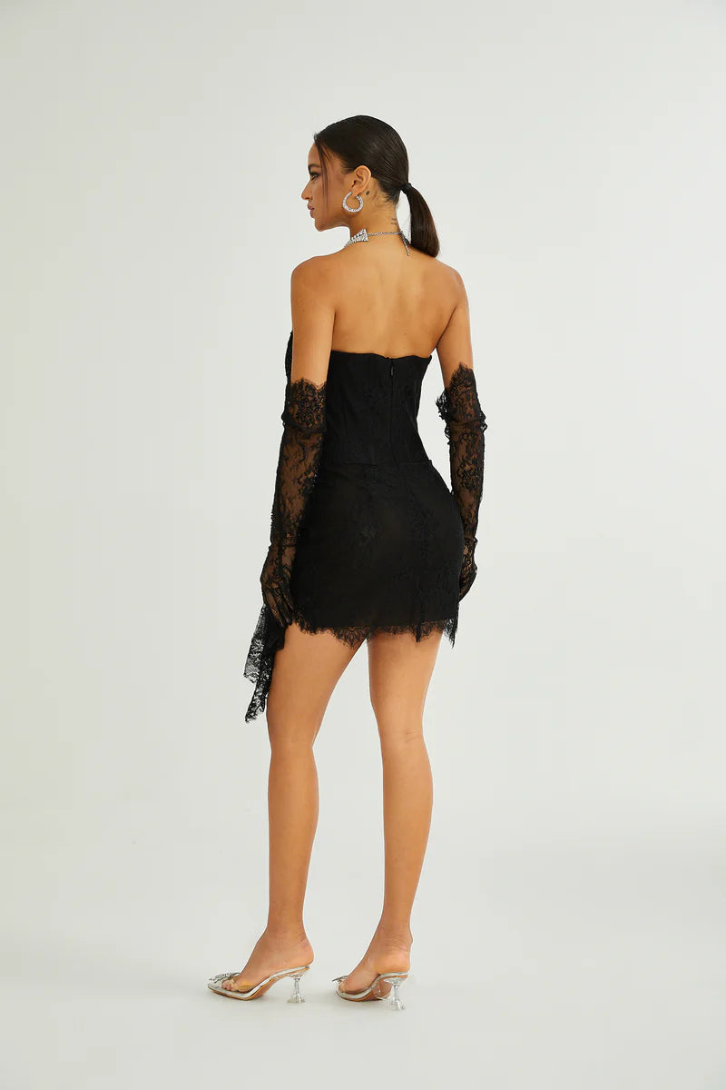 Sylvie black faux-pearl embellished dress