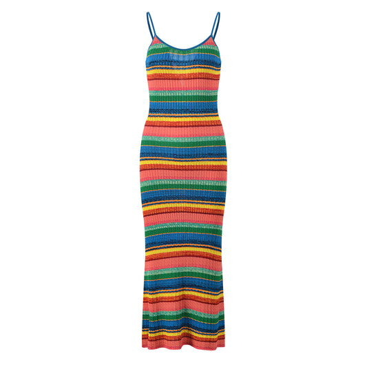 Colourful striped stretchable knit dress