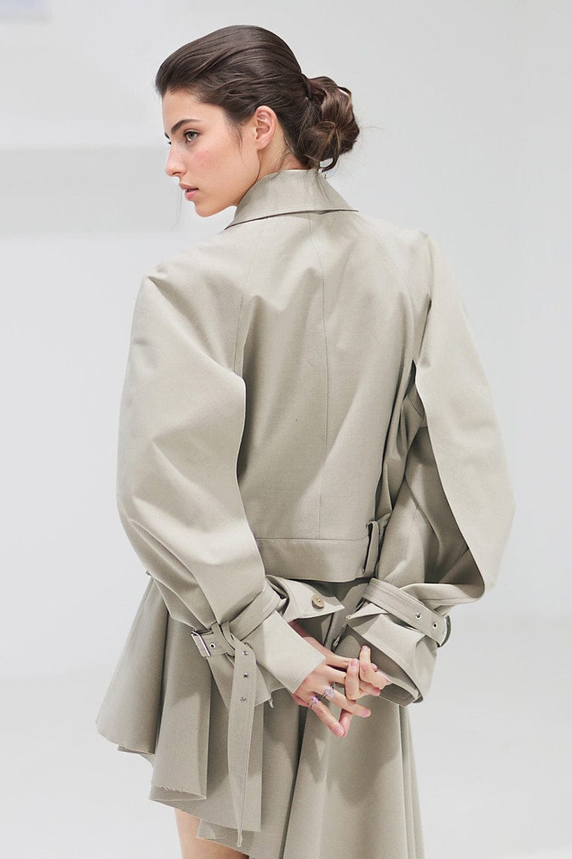 Double Layered Short Khaki Jacket with Belt