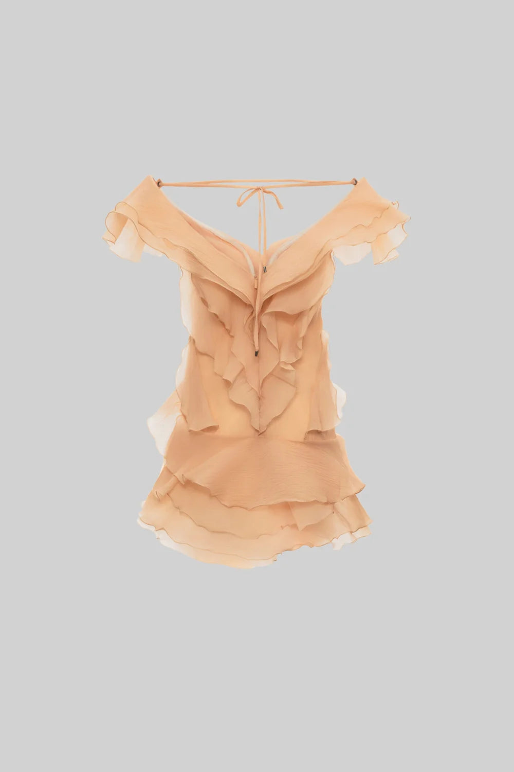 Layered Sheer Mini Dress With Ruffled Design - Beige