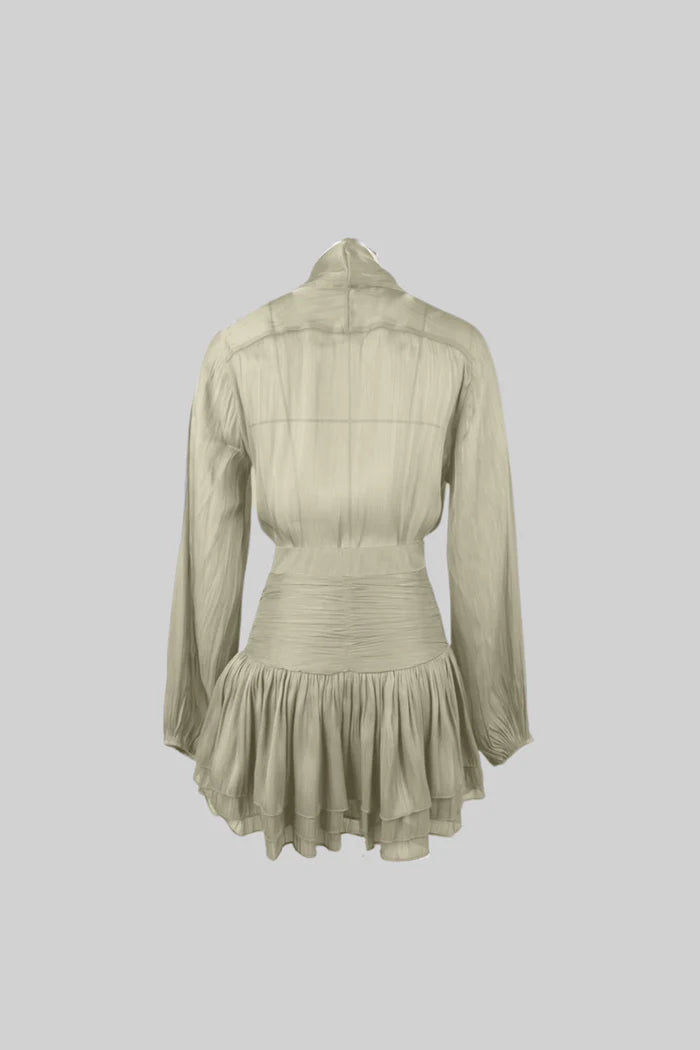 Pleated Set With Shirt and Mini Draped Skirt - Khaki