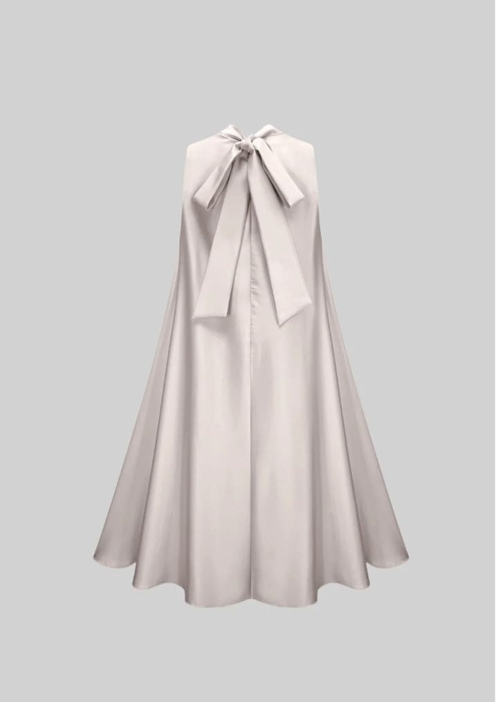 Sleeveless Floral A-Line Dress With High Collar And Textured Embellishments - White