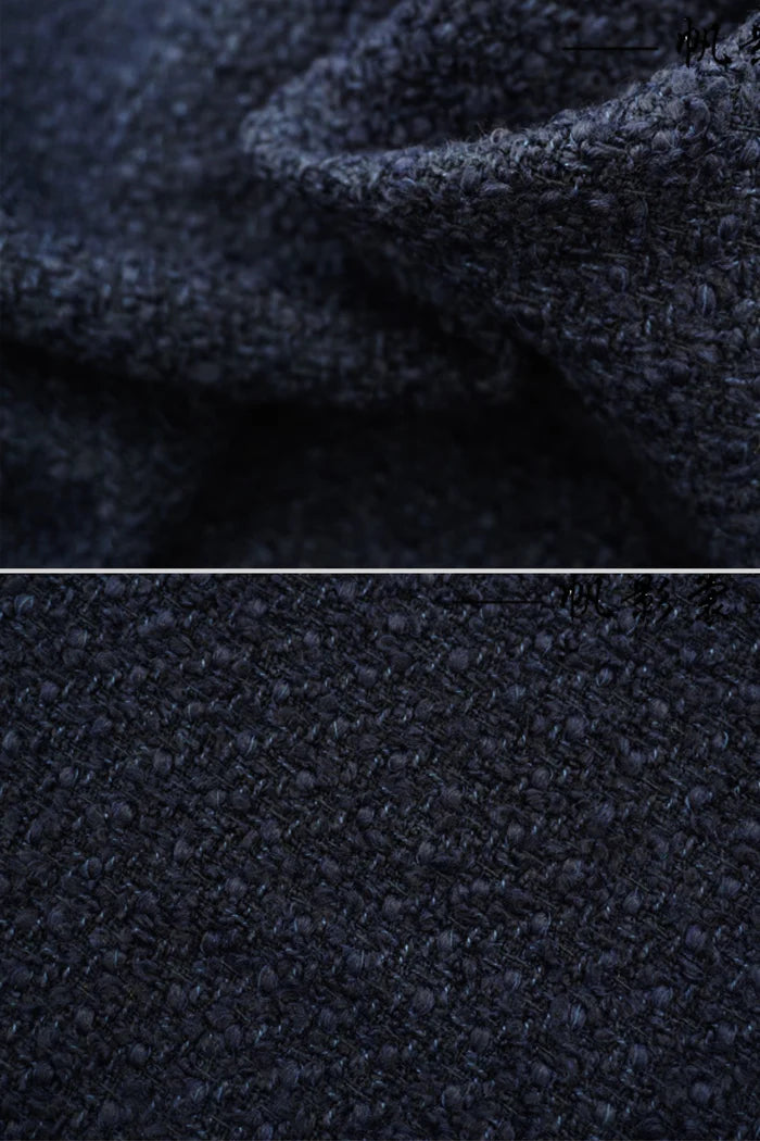 Belted Tweed Mini Dress with Contrast Pockets - Navy