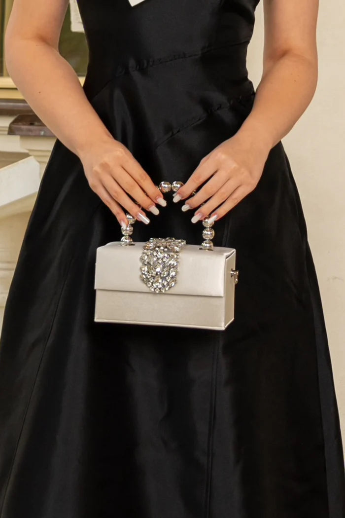 Satin Diamond Embellished Bag - Beige