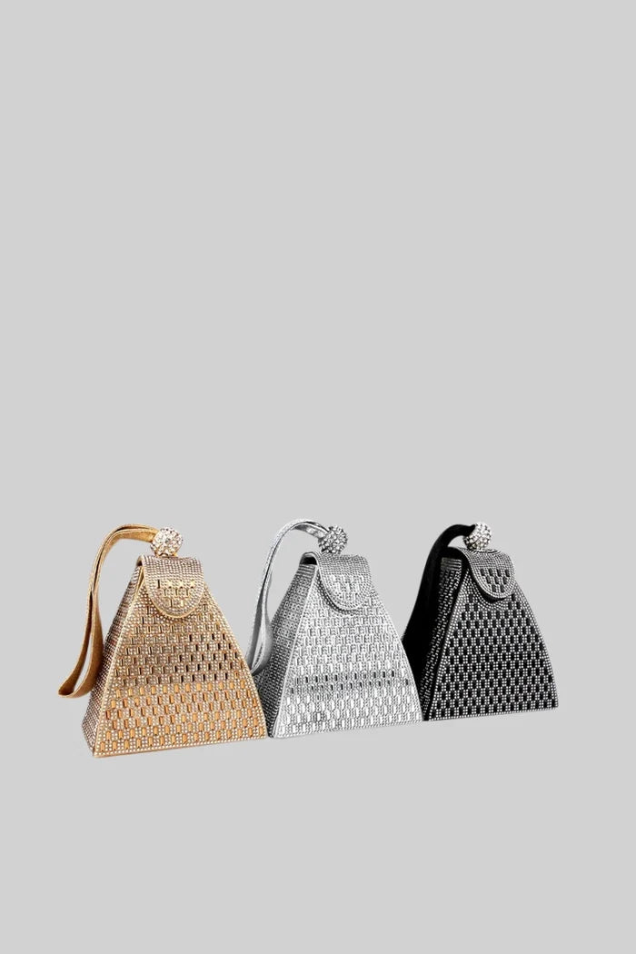 Metallic bag with golden stones in triangular model