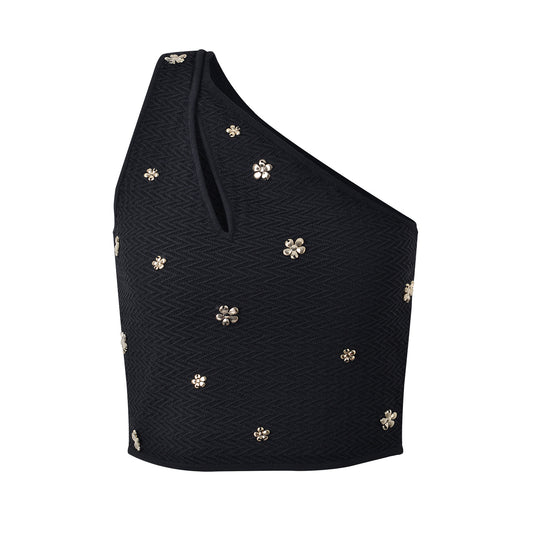Floral pendant off-the-shoulder camisole slit high-waisted skirt
