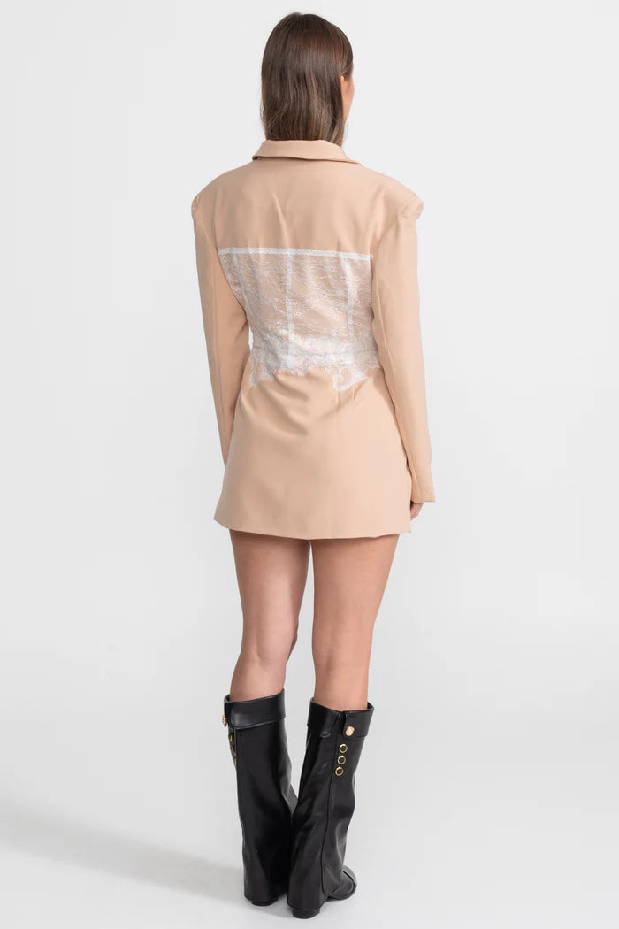 Lace Corset Blazer Dress With Deep V-neckline – Peach