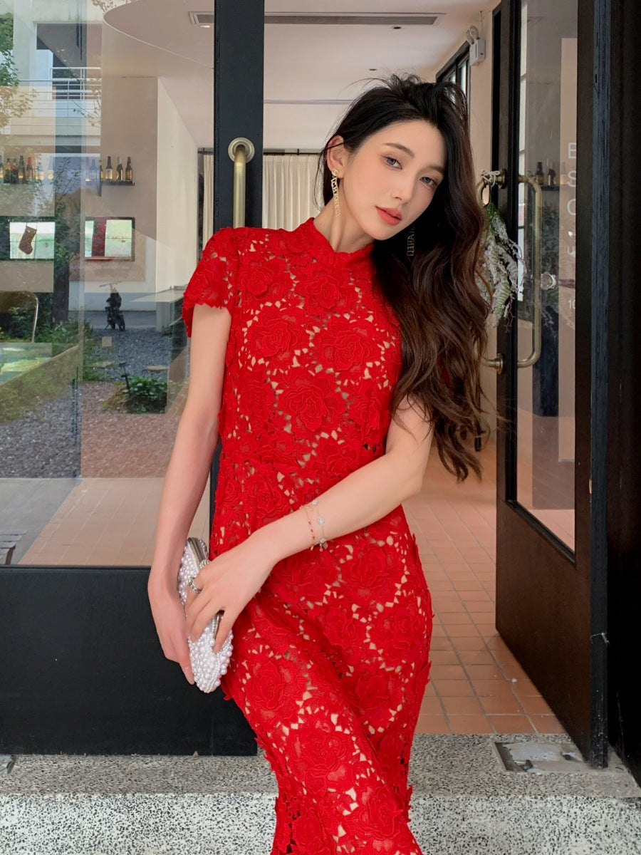 Three-dimensional heavy lace fishtail long dress  PALMA PARIS