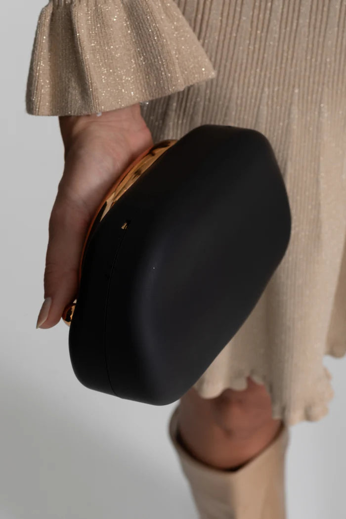Clutch With Gold Sculptural Handle – Black