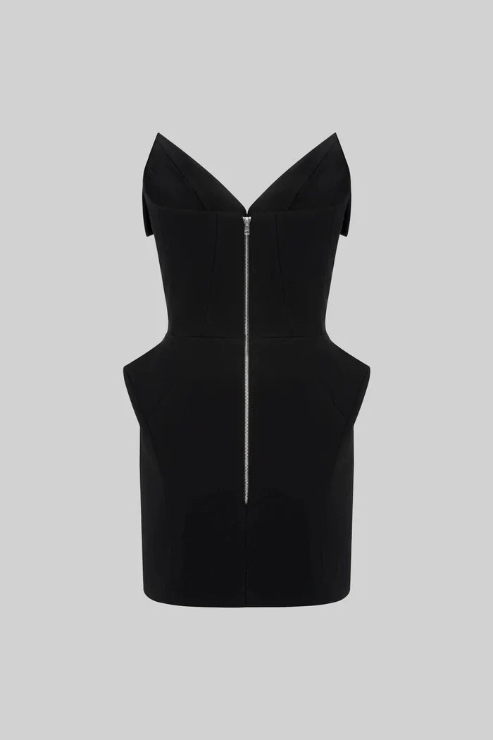 Structured Corset Mini Dress With Folded Collar-style Neckline – Black