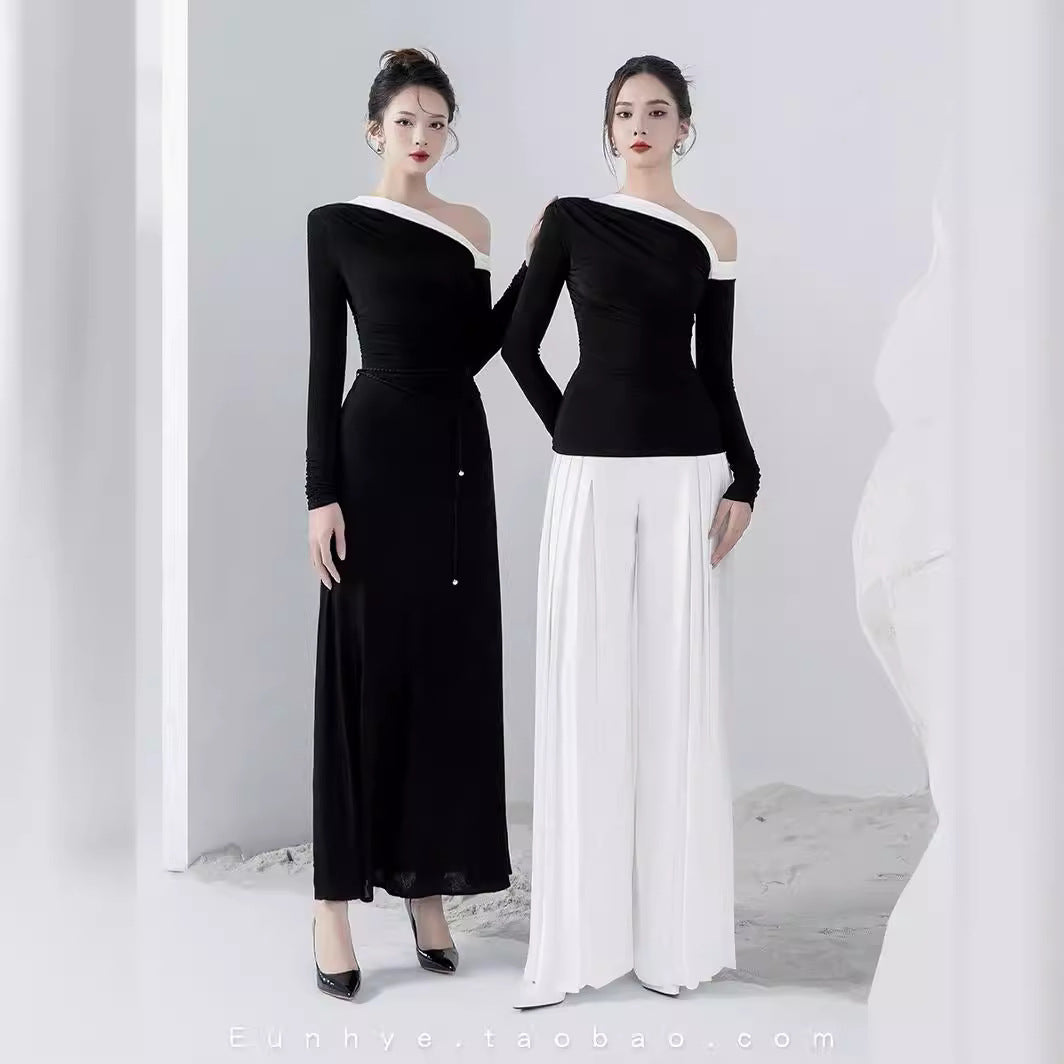 Black and white color-blocked top