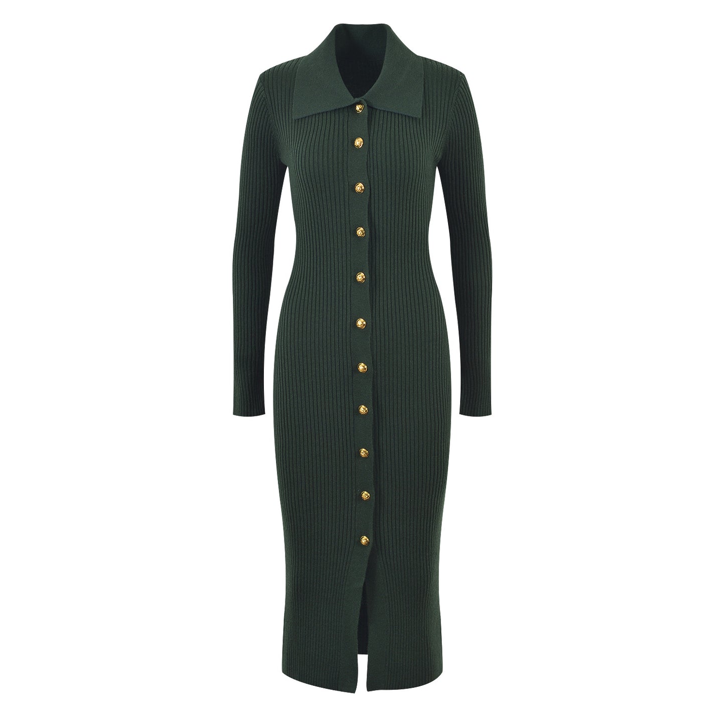 Robe en tricot Robe à manches longues, col polo, taille et hanches