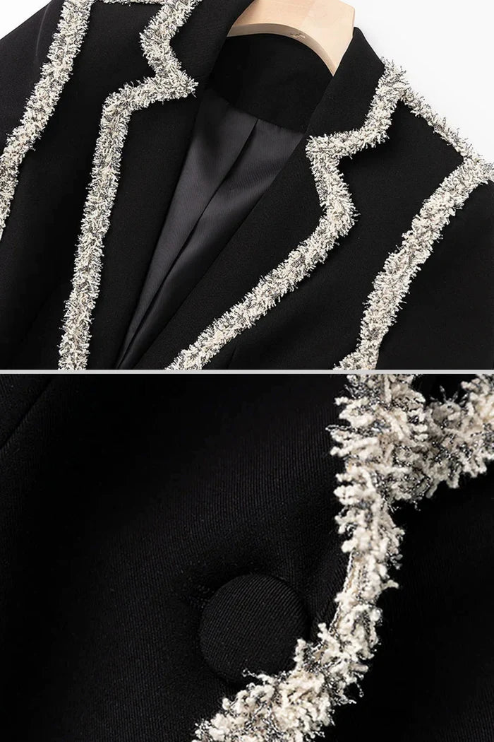 Tweed Trim Blazer With Matching Mini Skirt - Black