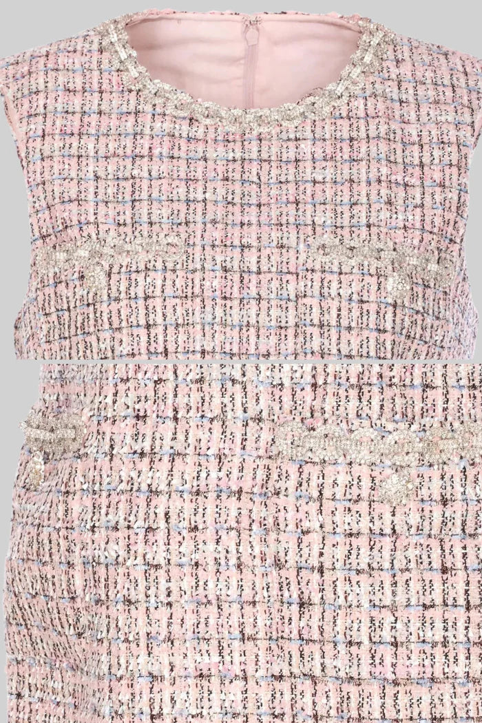 Sleeveless Tweed Mini Dress - Pink