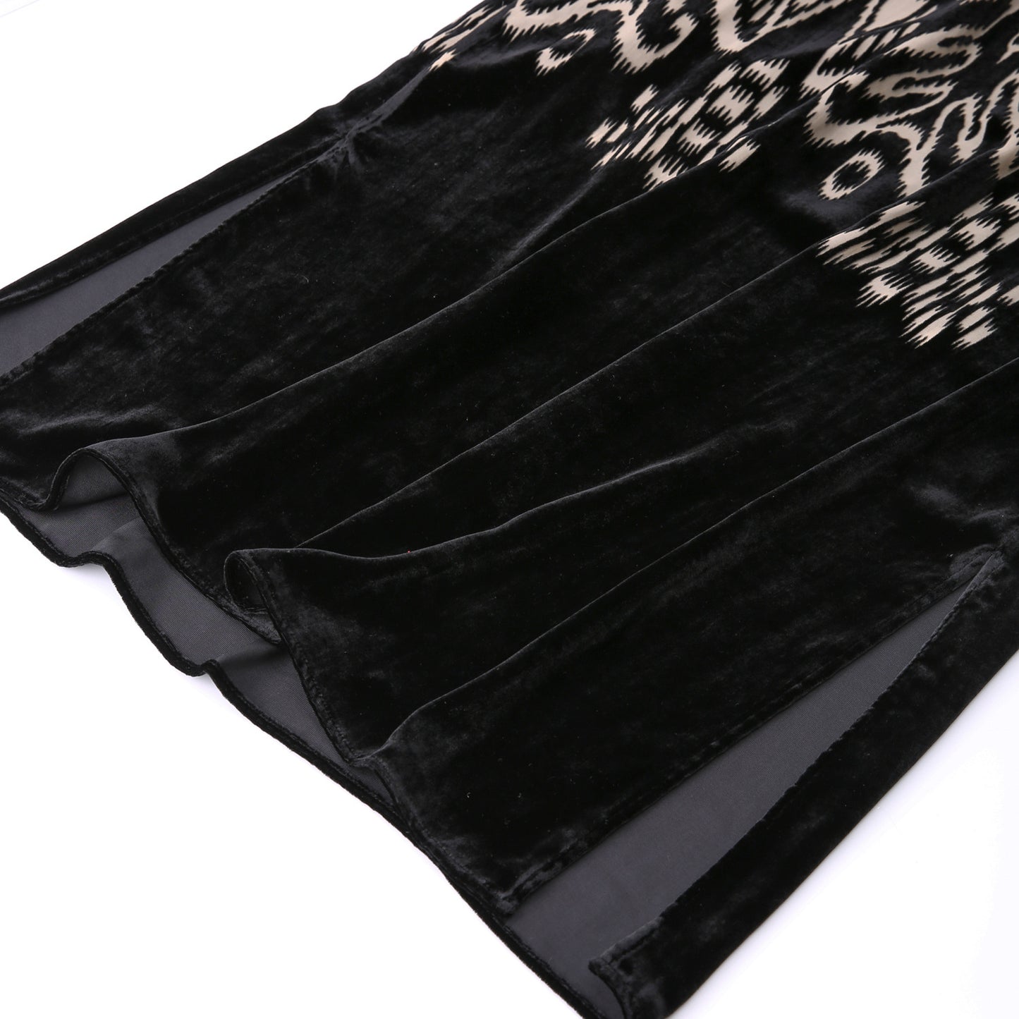 Elegant print panel, velvet slit skirt, slip dress