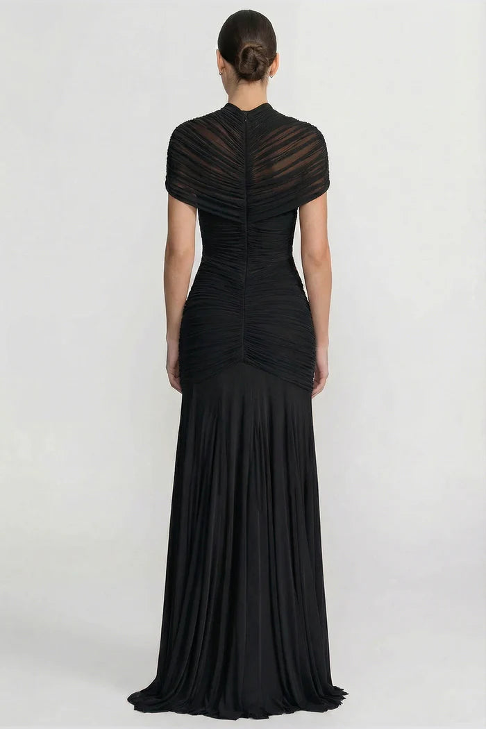 Ruched Off-The-Shoulder Maxi Dress With Cut-Out Waist - Black