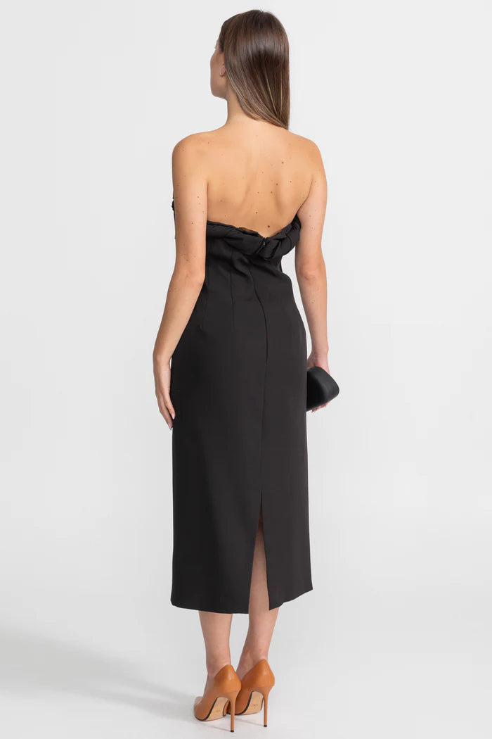 Strapless Cutout Midi Dress With Twisted Bandeau Detail – Black