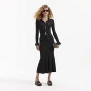 BLACK RIBBED MIDI SKIRT