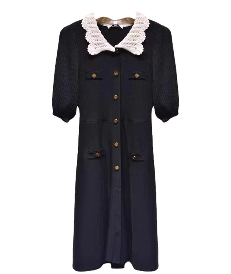 Puffärmel Polo Neck LBD Strickkleid